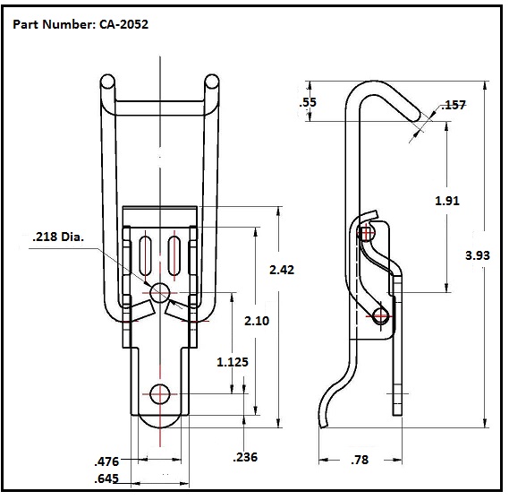 CA2052 OverCenter Draw Latch with Long Hook Bail , Latches & Catches